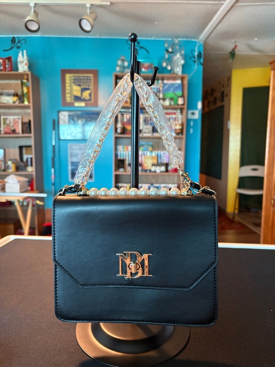 Badgley Mischka Handbags - Badgley Mischka Black Pearl-Trim Leather Shoulder Bag NWT